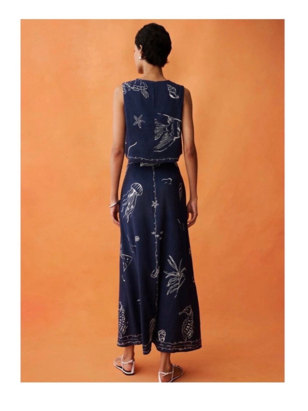 Women's Few Moda Navy White Sea Life Print Skirt Set Size 0 - Picture 3 of 9